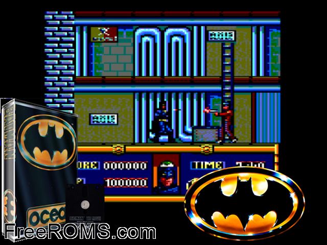 Batman - The Movie (UK) (1989) [h1] Amstrad CPC game showing 3D box cover and gameplay screenshot